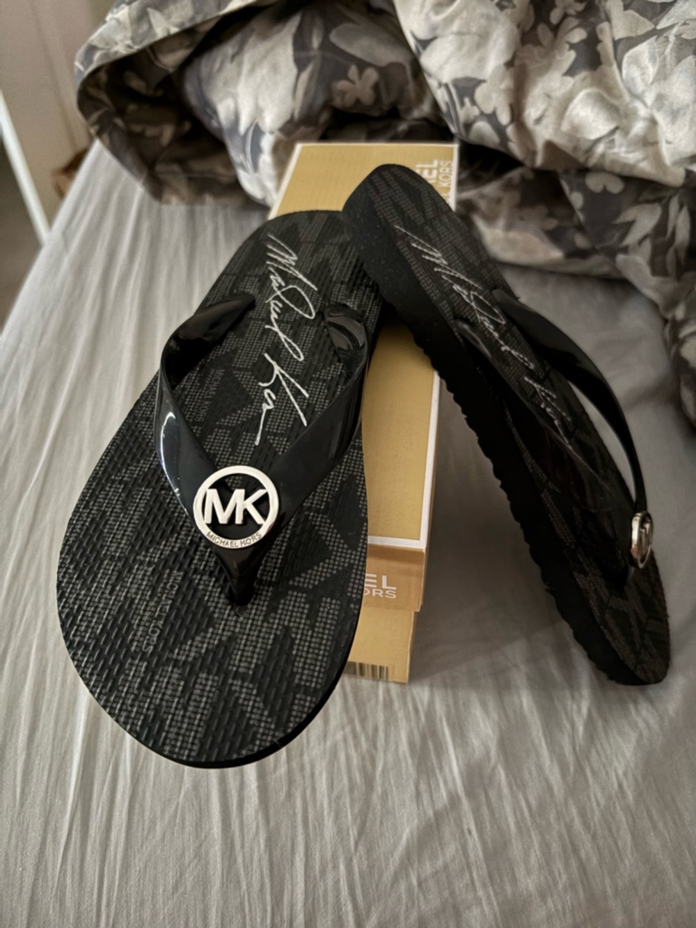 Michael Kors Black Signature MK Logo Flip Flops